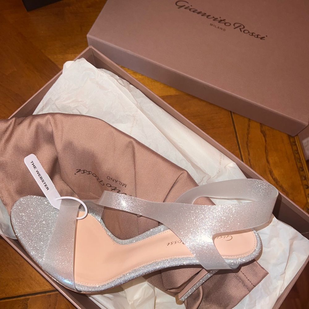 Gianvito Rossi Metropolis PVC Heel in Glass Glitter Silver
